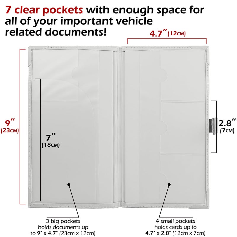PlusXpres Auto Insurance and Registration Card Holder - Vehicle Glove Box Document Organizer - Car Essential Paperwork Holder for DMV  AAA  Contact Information Cards - Premium PU Leather Wallet Case - White - Image 2